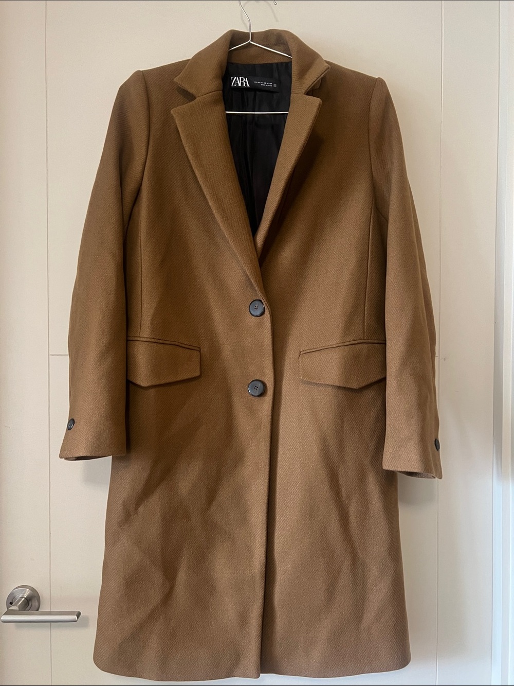 Zara Camel Brown Single-Breasted Wool-Blend Coat